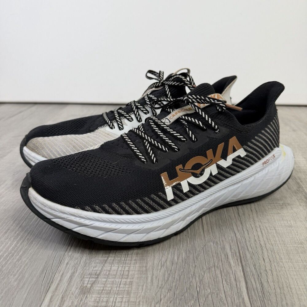 HOKA Carbon X Men's Low Top Lace Up Running Athletic Sneaker Black White 12.5 D